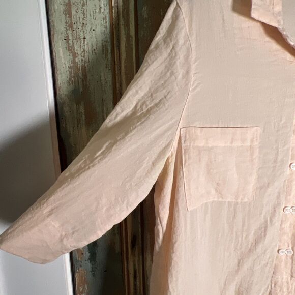 Niche Nilgun Derman Peach Colored Shirt Dress L Half Buttons Knee Length - Picture 5 of 8